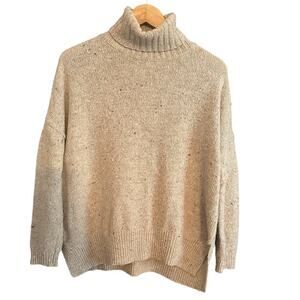 VINCE Turtleneck Sweater Chunky Wool Blend Oversized Speckled Beige XS Preppy